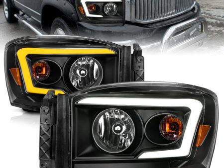 Anzo 06-09 Dodge RAM 1500 2500 3500 Headlights Black Housing Clear Lens (w Switchback Light Bars) For Discount