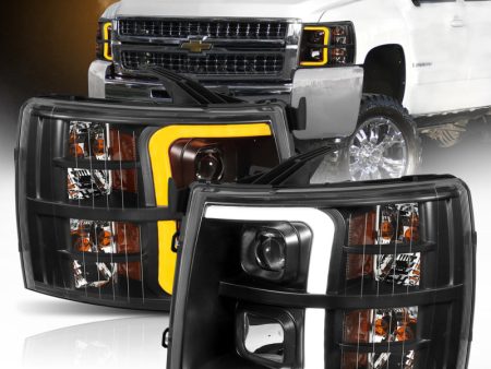 ANZO 07-13 Chevrolet Silverado 1500 Plank Style Projector Headlights Black w  Amber Supply